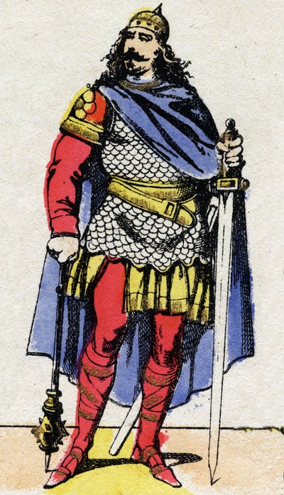 Dinastía Merovingia: Retrato de Carlos Martel (v. 688-741) mayordomo de palacio de 737 a 741. Imagen de Épinal de finales del siglo XIX. Colección privada. de French School