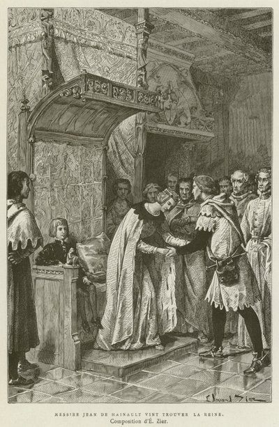 Messire Jean De Hainault vino a encontrar a la Reina de French School