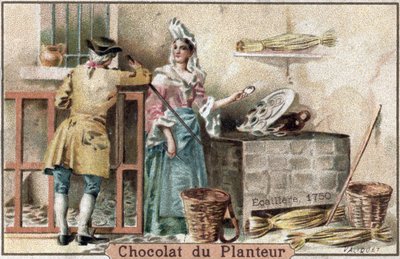 Metier desaparecido: representación de una ecaillere, o vendedora de ostras, con una gorra típica, en París en 1750 (Ostrera de París de French School