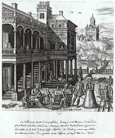 Michel de Nostradame (1503-66) siendo consultado sobre el destino de los siete hijos de Catalina de Médici (1519-89) y Enrique II (1519-59) 1548 de French School