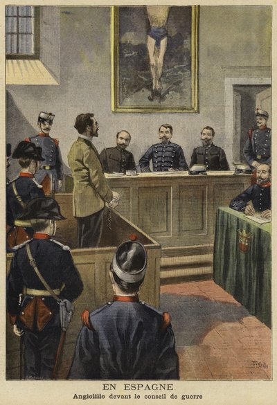 Michele Angiolillo ante el Consejo de Guerra, España, 1897 de French School