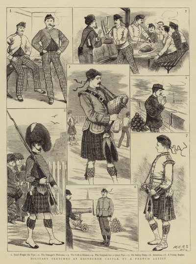 Bocetos militares en el Castillo de Edimburgo de French School