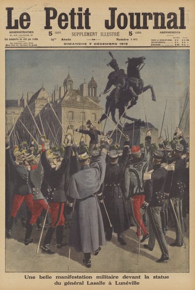 Demostración militar ante la estatua del General Lasalle en Lunéville, Francia de French School