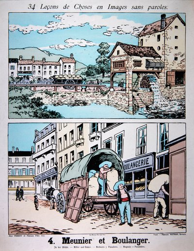 Molinero y panadero, ilustración de un libro de texto de primaria, c.1900 de French School