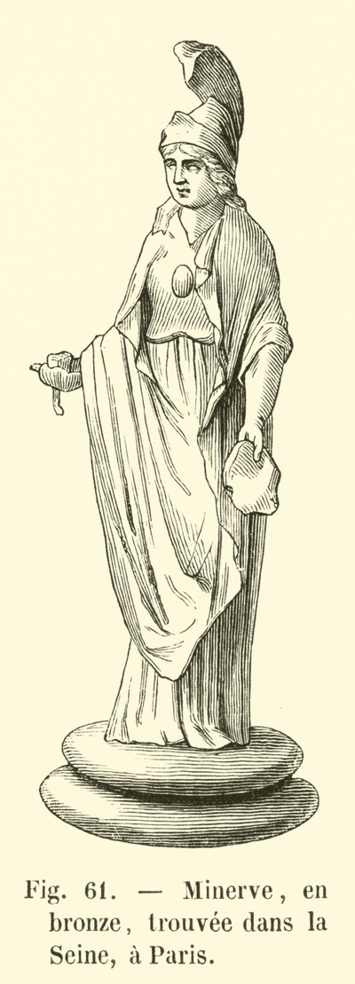Minerve, en bronce, encontrado en el Sena, París (grabado) de French School