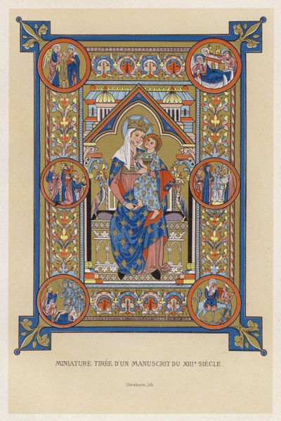 Miniatura de un manuscrito del siglo XIII (cromolito) de French School