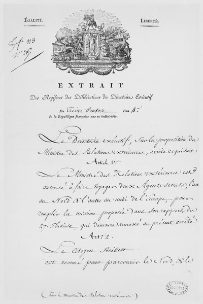 Ministerio de Asuntos Exteriores, nominación de dos agentes secretos, 1796 de French School