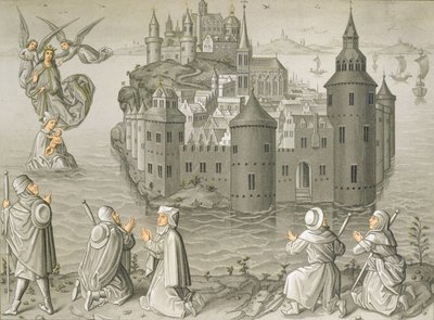 Milagro de la Virgen María salvando a los peregrinos en Mont Saint-Michel de French School