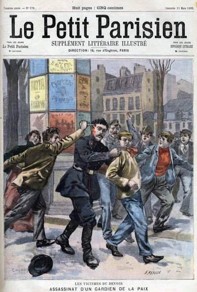 Hecho misceláneo: Asesinato de un pacificador en París, rue Vergniaud en 1900 - en "Le petit Parisien" de French School