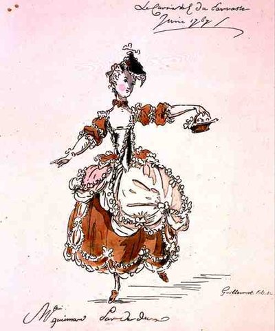 Miss Guimard como Terpsícore, en un libreto de Louis Fuzelier compuesto por Mondonville, facsímil por A. Guillaumot Fils de French School