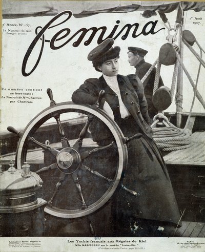 Señorita Mabilleau en el puente del yate “Louise-Alice” en la regata de Kiel - en “Femina” del 01/08/1907 de French School