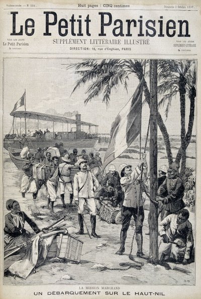 Misión Marchand: desembarco en el alto Nilo - en "Le Petit Parisien" del 02/10/1898 (grabado) de French School