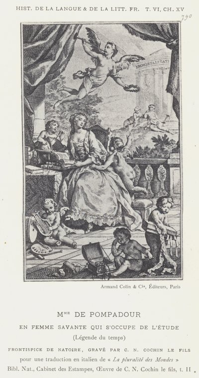 Mme De Pompadour, como mujer sabia que se dedica al estudio, leyenda del tiempo de French School