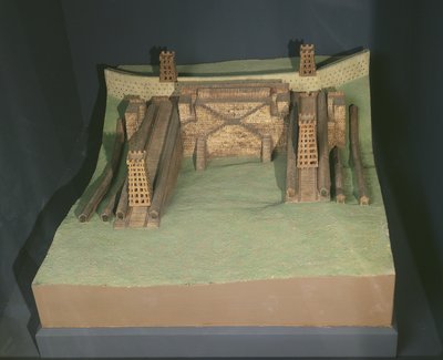 Modelo de las construcciones de Julio César (101-44 a.C.) frente a Avaricum (Bourges) en 52 a.C. de French School