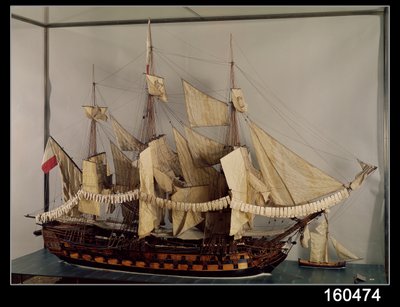 Modelo del barco LAchille, un barco de 74 cañones construido en Rochefort de French School