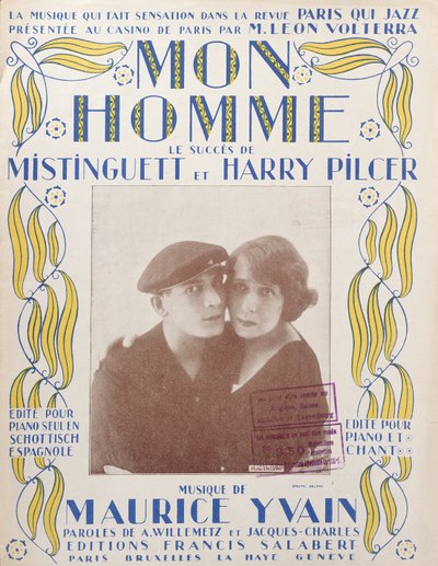 Mon Homme, portada de la partitura de la canción de Mistinguett y Harry Pilcer, 1920 de French School