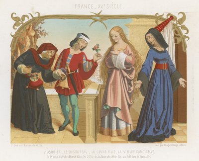 Prestamista, escudero, una joven y una anciana de French School
