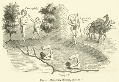 Monocules, Blemmys, Sciopodes (grabado) de French School