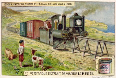 Tren monorraíl en Eire, tarjeta publicitaria promocional para Veritable Extrait de Viande Liebig de French School