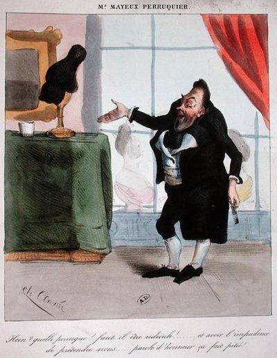 Monsieur Mayeux, el peluquero de pelucas, c.1840 de French School