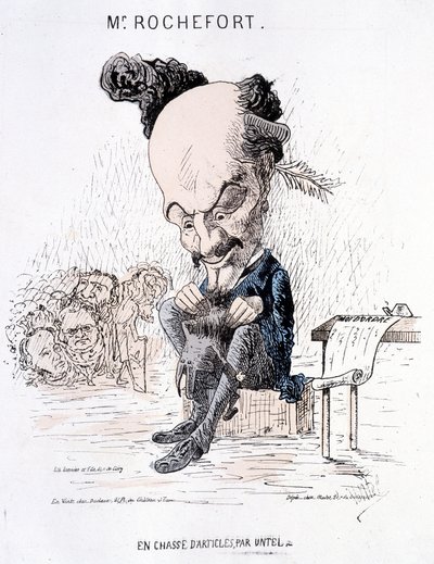 Monsieur Rochefort en busca de artículos de Untel. Caricatura sobre Rochefort y la Comuna de French School