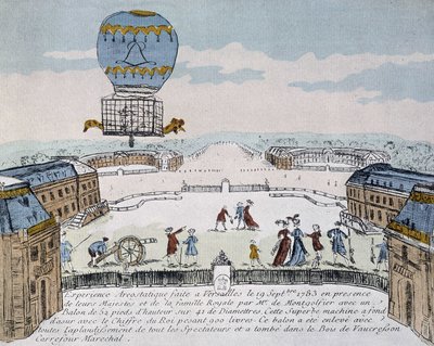 Primer vuelo del aerostato habitado por animales de Montgolfier organizado en Versalles, 19 de septiembre de French School