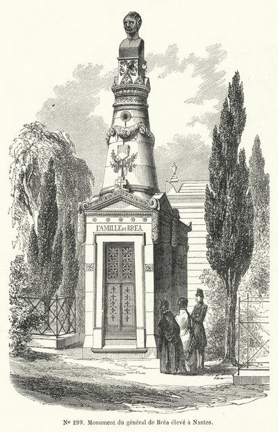 Monumento en Nantes al General francés Jean Baptiste Fidele Brea, ejecutado por revolucionarios durante el levantamiento de los Días de Junio en París en 1848 (grabado) de French School
