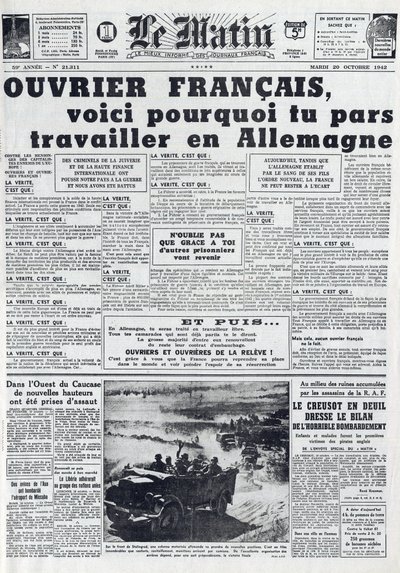 Morning Journal No. 21311 del 20 de octubre de 1942: El Sto - Servicio de Trabajo Obligatorio - Por qué ir a trabajar a Alemania de French School