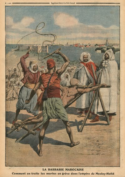 Barbarie marroquí, cómo se trata a los marineros en huelga, ilustración de 