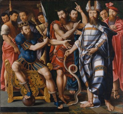 Moisés y Aarón ante el faraón: Una alegoría de la familia Dinteville, 1537 de French School