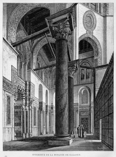 Mezquita y Madrasa Qalawun, vista interior, ilustración de Egipto por Georg Moritz Ebers (1837-98) 1881 de French School