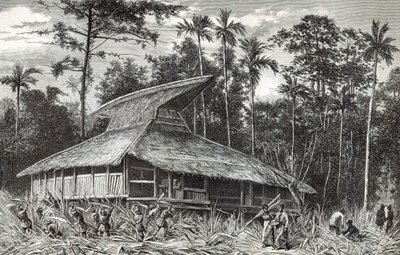 Mezquita en Dodinga, Nueva Guinea, ilustración de la revista Le Tour du Monde, 1879 de French School