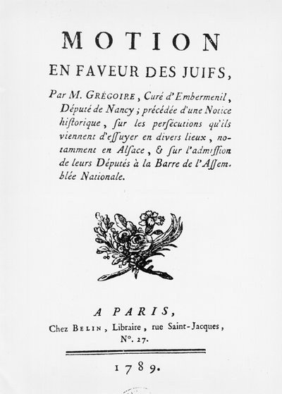 Moción a favor de los judíos, por Henri Grégoire (1750-1831), 1789 de French School