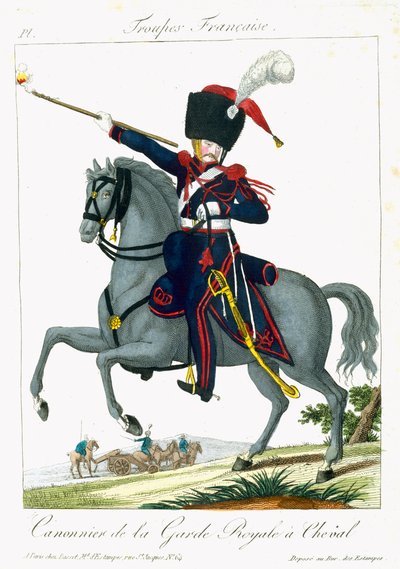 Cañonero Montado de la Guardia Real, de Troupes Francaises, pub. chez Basset, París, c.1790 de French School