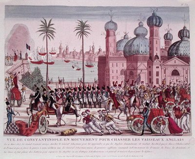 Movimiento de tropas para forzar a los barcos ingleses a salir de Constantinopla, 21 de marzo de 1807 de French School