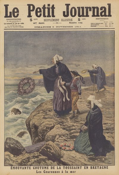 Tradición en movimiento en el Día de Todos los Santos en Bretaña (litografía a color) de French School