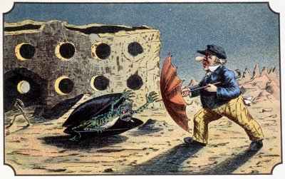 El Sr. Baboulifiche atacado por un monstruo mohoso en la luna - en "Viaje a la luna" de French School