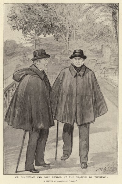 El Sr. Gladstone y Lord Rendel en el Chateau de Thorenc (litografía) de French School