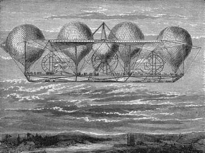 Aeronave del Sr. Petin (proyecto concebido en 1850) - en “Album de la Ciencia; científicos ilustres; Grandes descubrimientos” 1896. de French School