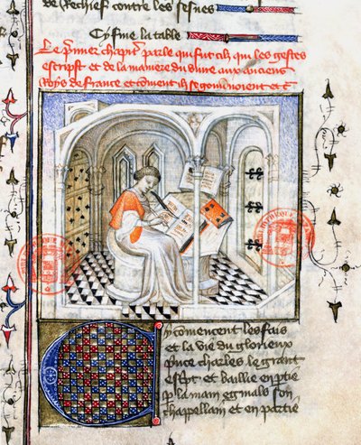 Ms.2028 Un Monje Escribiendo, de Crónicas de Saint-Denis de French School