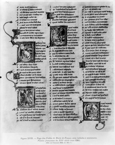 Ms.3142 fol.266 Fábulas de María de Francia (fl. siglo XII), de una Antología de Poemas Franceses, c.1280-90 de French School