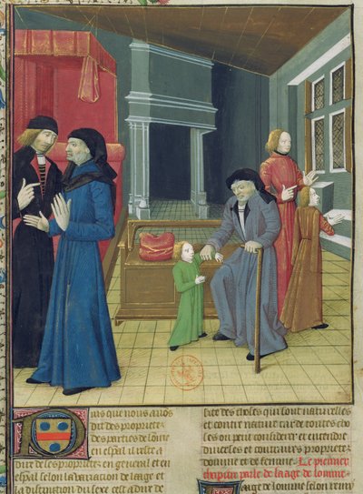 Ms.Fr.9140 fol.102v. Las Seis Edades del Hombre de Le Livre des Proprietes des Choses por Barthelemy l