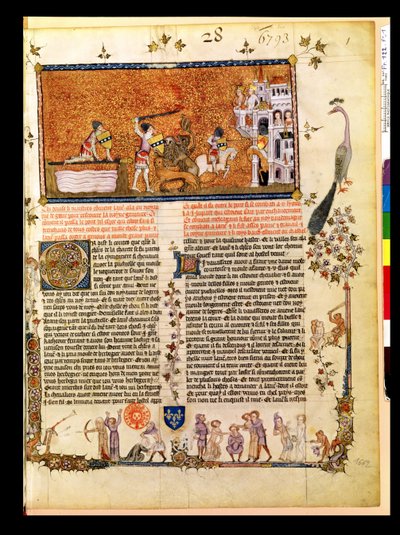 Sir Lancelot cruza el Puente de la Espada, del Roman de Lancelot du Lac, 1344 de French School