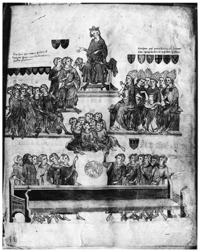 El Tribunal de los Pares presidido por Felipe VI (1293-1350) del Proceso de Robert III de Artois (1287-1342) conde de Beaumont, 1336 de French School