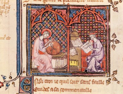 Ms 1044 Fol.16v La Palabra, Creador del Mundo y El Autor Escribiendo Su Libro, de Ovide Moralise escrito por Chretien Legouais de French School