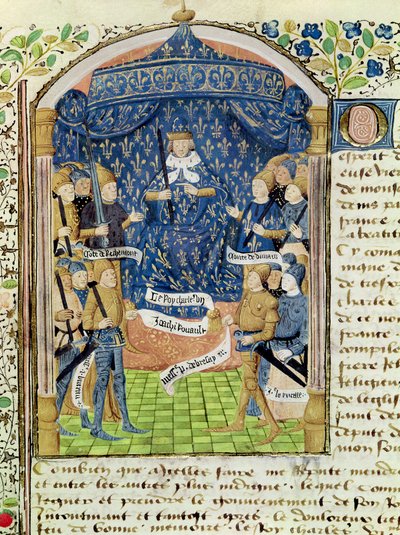 Carlos VII rodeado por su corte y Juana de Arco de French School