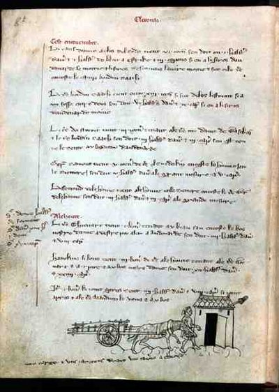 Ms 1175 f.8v Granjero con su caballo y carro, de Vieil Rentier d