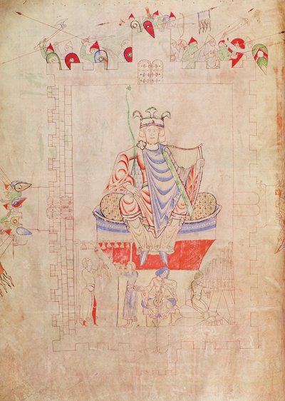 Ms. 1215 t.3 fol.13v Rey David en majestad en el centro de Jerusalén, 1109 de French School