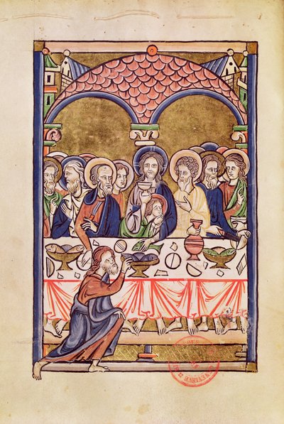 Ms 1273 fol.12v La Última Cena, de un Salterio de French School