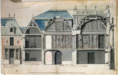 Sección transversal de un ala del Château de Versailles construido por Louis Le Vau de French School
